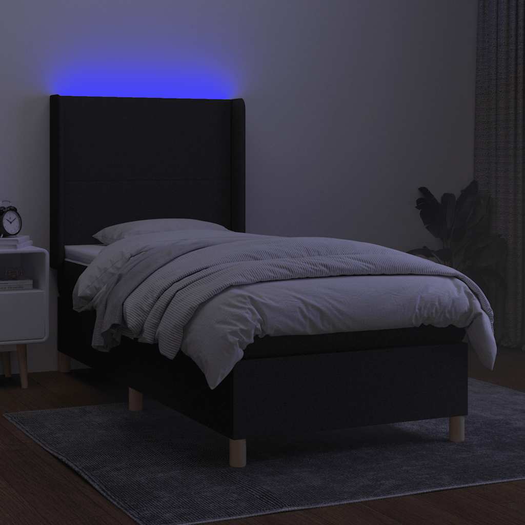 fekete szövet rugós és LED-es ágy matraccal 100x200 cm