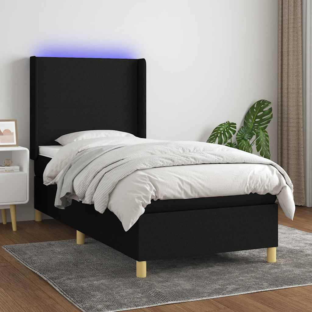 fekete szövet rugós és LED-es ágy matraccal 100x200 cm