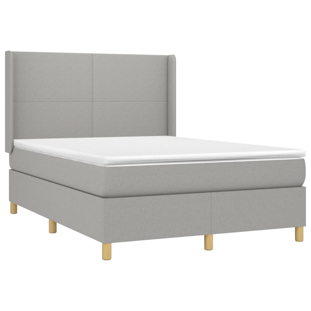 világosszürke szövet rugós és LED-es ágy matraccal 140x190 cm