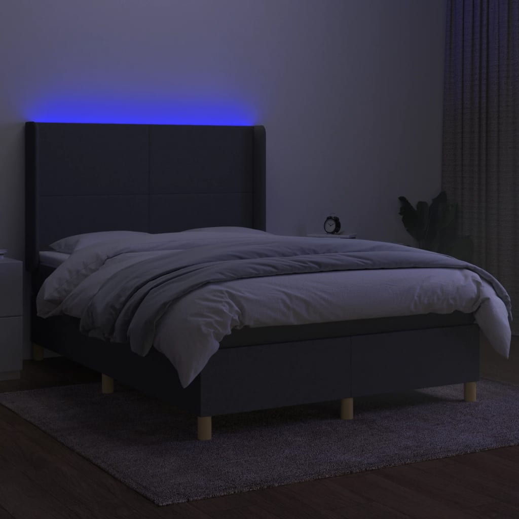 sötétszürke szövet rugós és LED-es ágy matraccal 140x190 cm