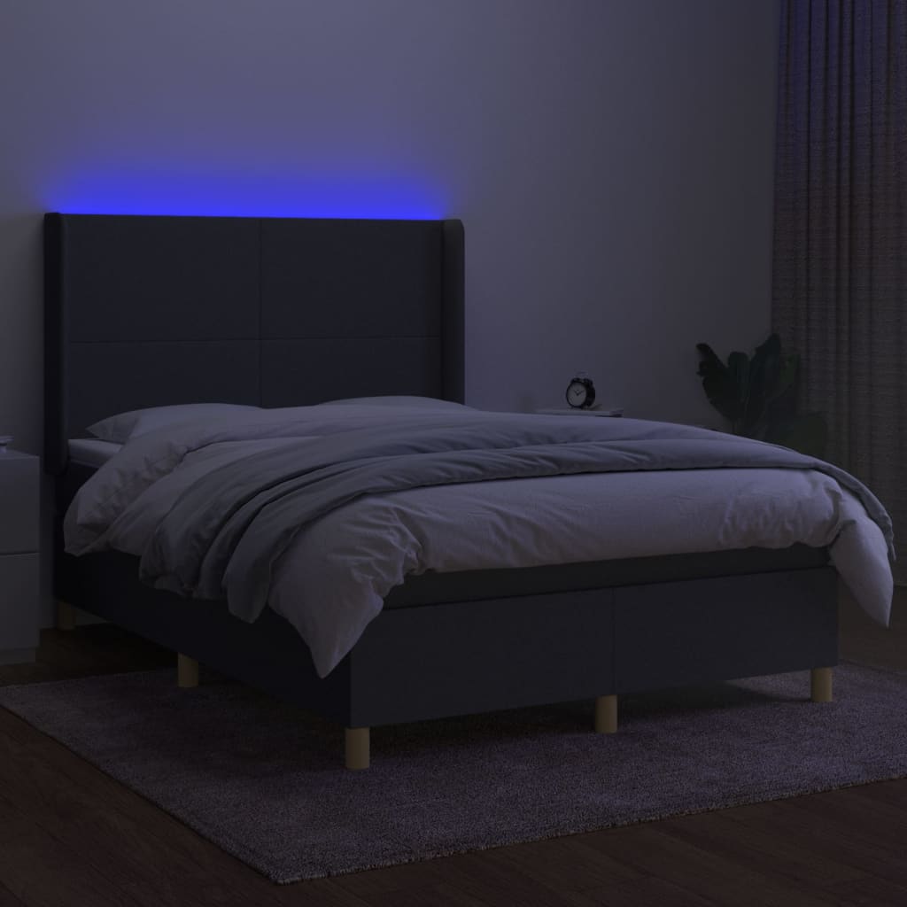 sötétszürke szövet rugós és LED-es ágy matraccal 140x200 cm