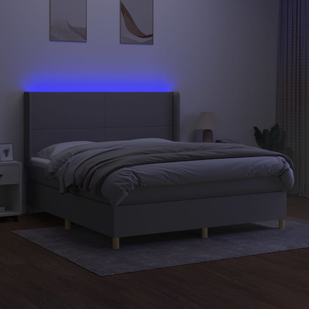 világosszürke szövet rugós és LED-es ágy matraccal 160x200 cm