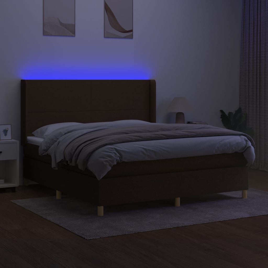 barna szövet rugós és LED-es ágy matraccal 160x200 cm