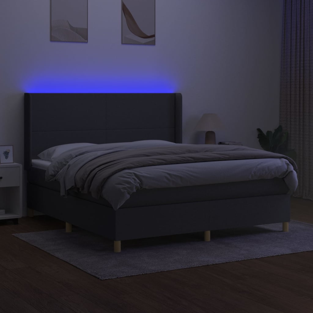sötétszürke szövet rugós és LED-es ágy matraccal 180 x 200 cm
