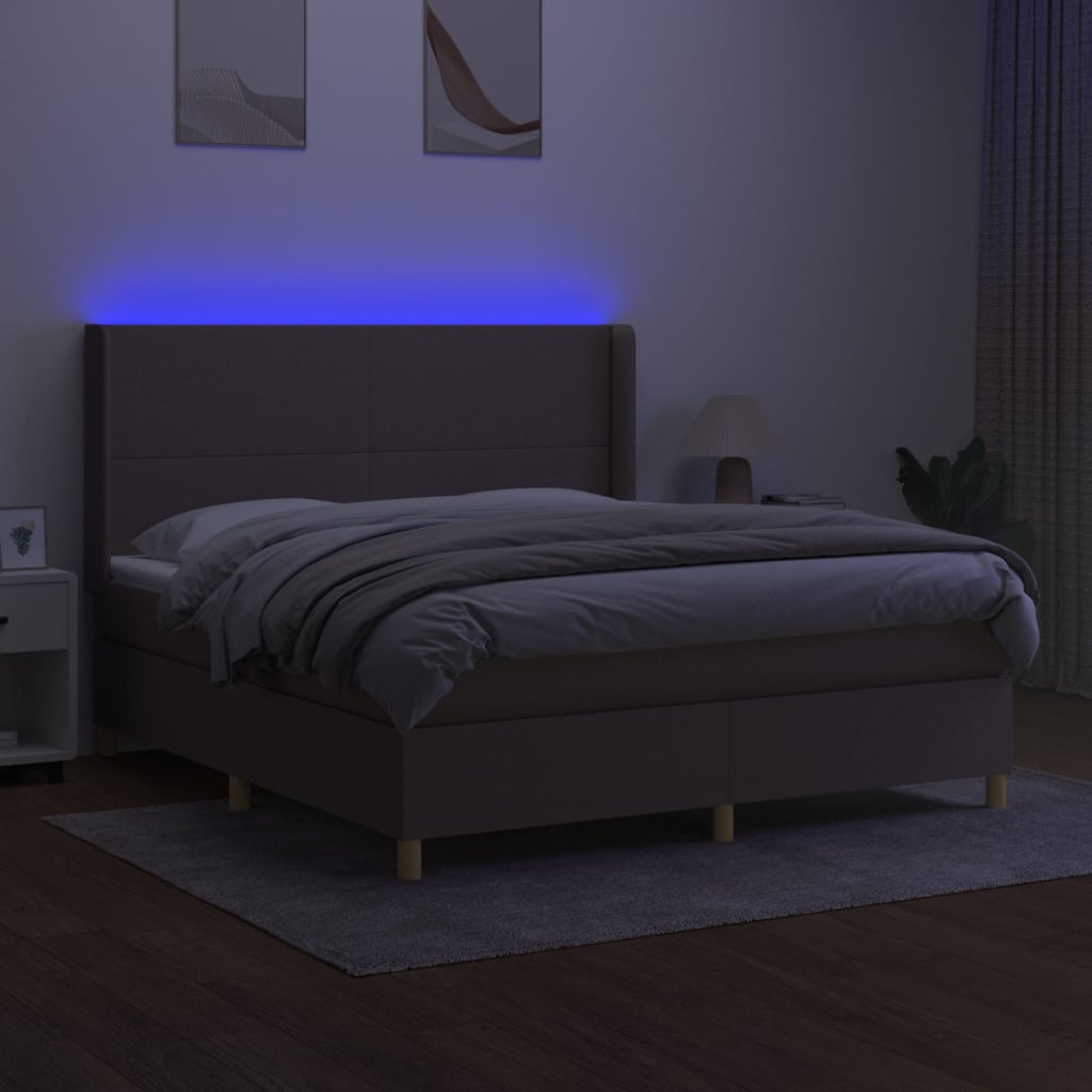 tópszínű szövet rugós és LED-es ágy matraccal 180 x 200 cm