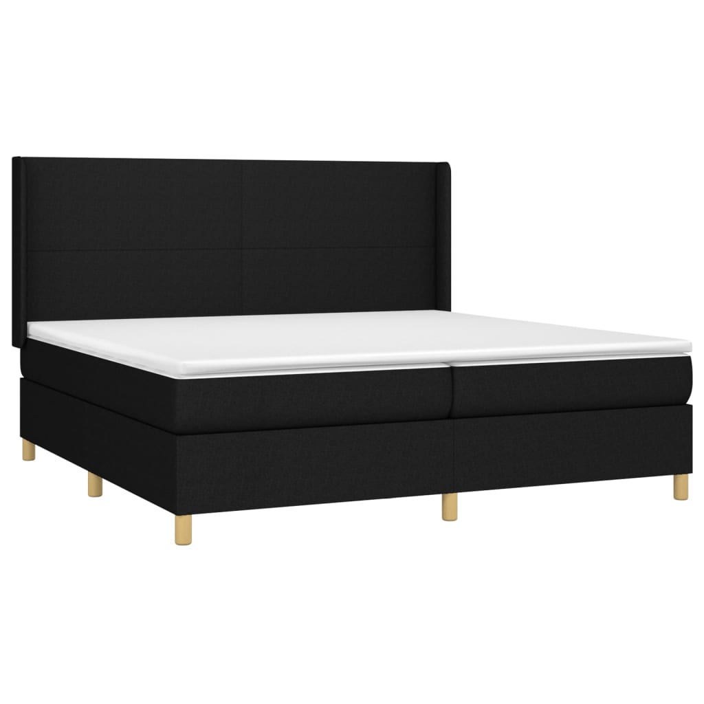 fekete szövet rugós és LED-es ágy matraccal 200x200 cm