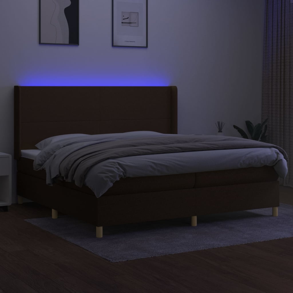 barna szövet rugós és LED-es ágy matraccal 200x200 cm
