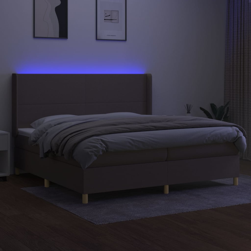 tópszínű szövet rugós és LED-es ágy matraccal 200 x 200 cm