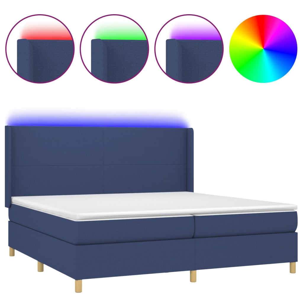 kék szövet rugós és LED-es ágy matraccal 200 x 200 cm
