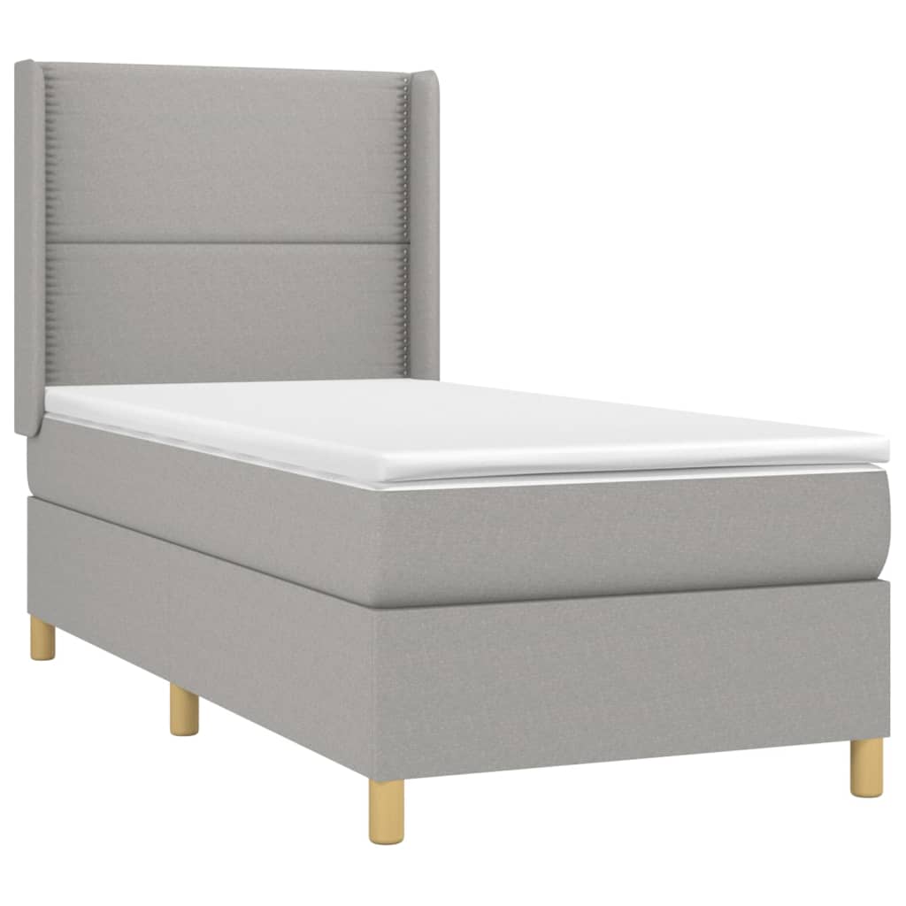 világosszürke szövet rugós és LED-es ágy matraccal 90x200 cm