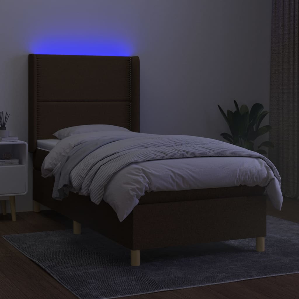 tópszínű szövet rugós és LED-es ágy matraccal 90x200 cm