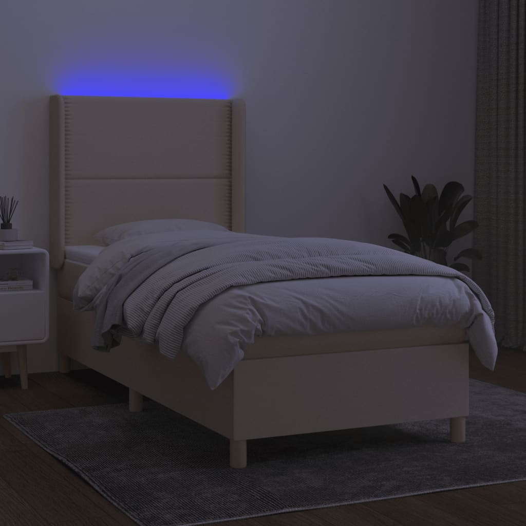 krémszínű szövet rugós és LED-es ágy matraccal 100x200 cm