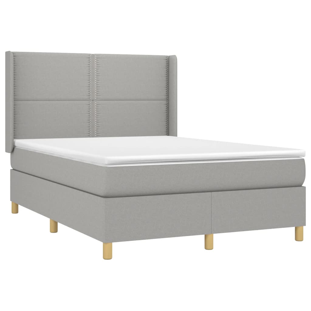 világosszürke szövet rugós és LED-es ágy matraccal 140x190 cm