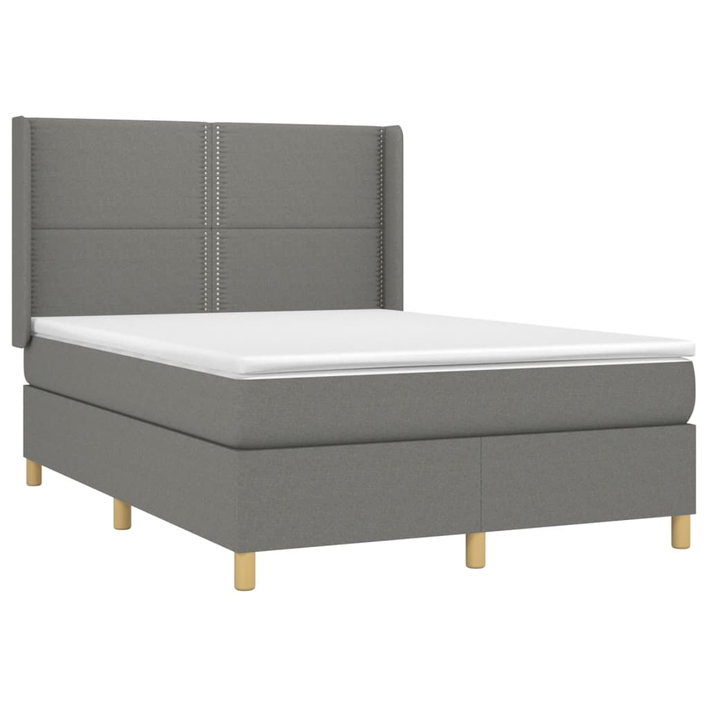 sötétszürke szövet rugós és LED-es ágy matraccal 140x190 cm