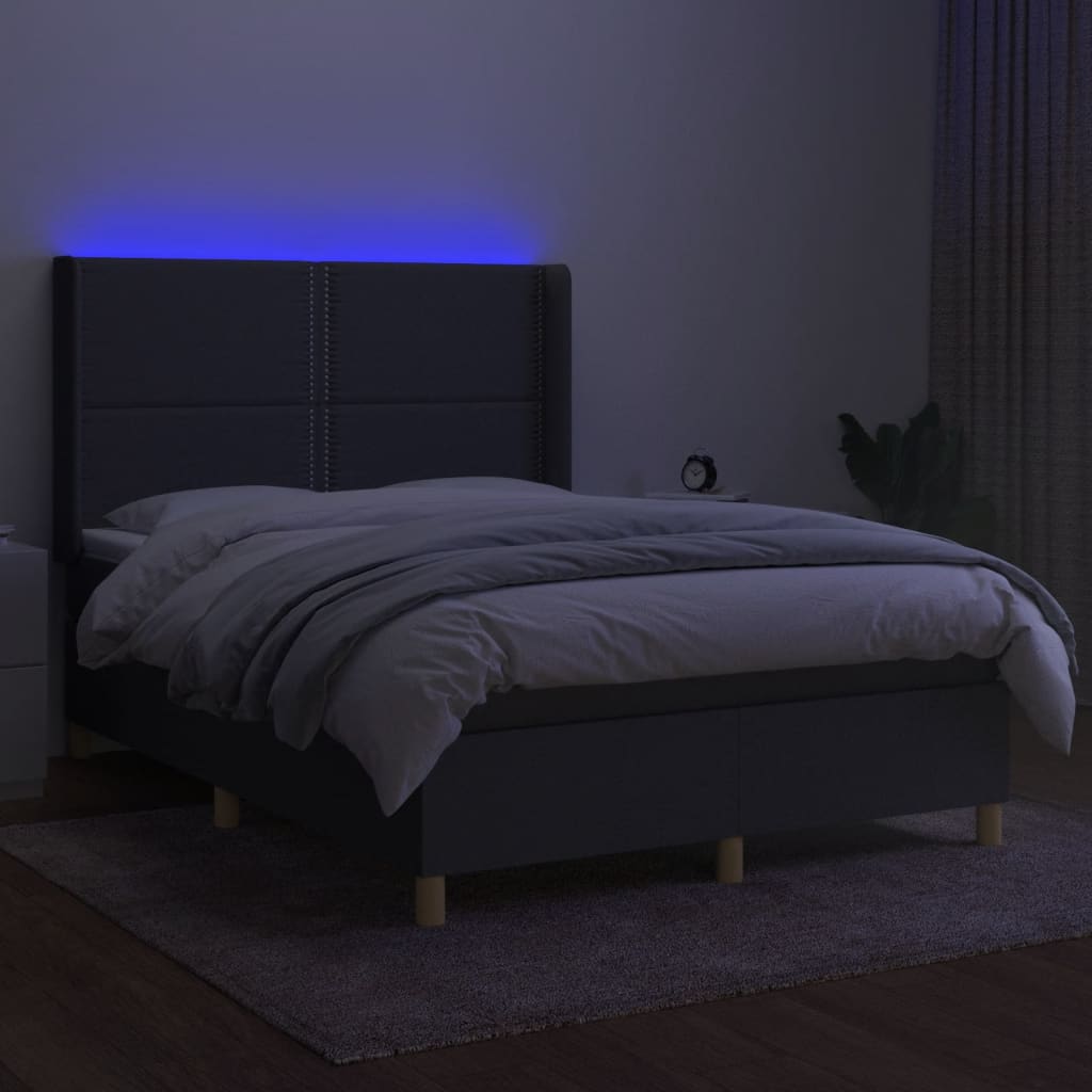 sötétszürke szövet rugós és LED-es ágy matraccal 140x200 cm