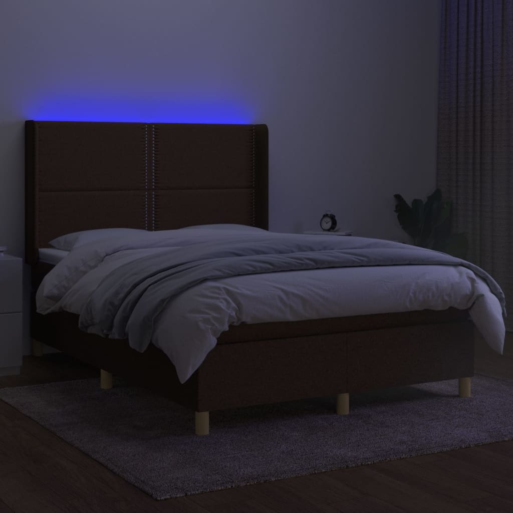 barna szövet rugós és LED-es ágy matraccal 140x200 cm