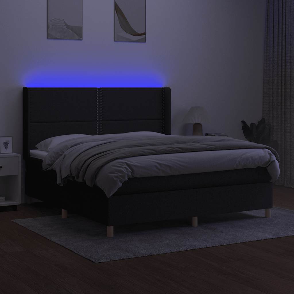 fekete szövet rugós és LED-es ágy matraccal 160x200 cm
