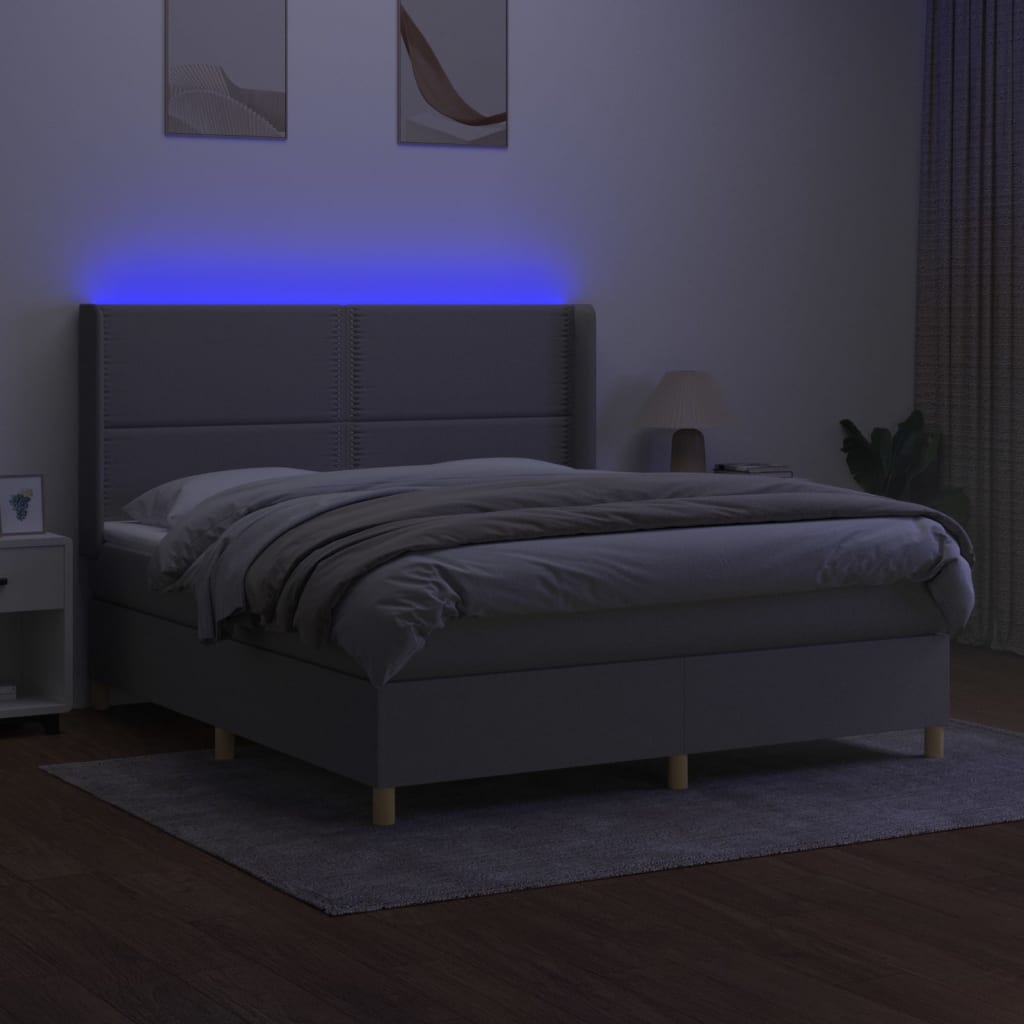 világosszürke szövet rugós és LED-es ágy matraccal 160x200 cm