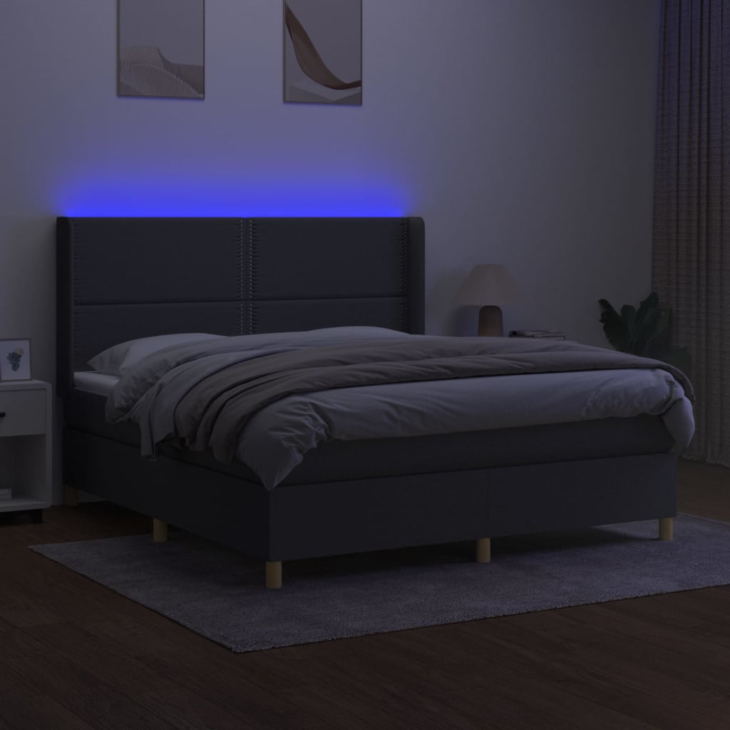 sötétszürke szövet rugós és LED-es ágy matraccal 180 x 200 cm
