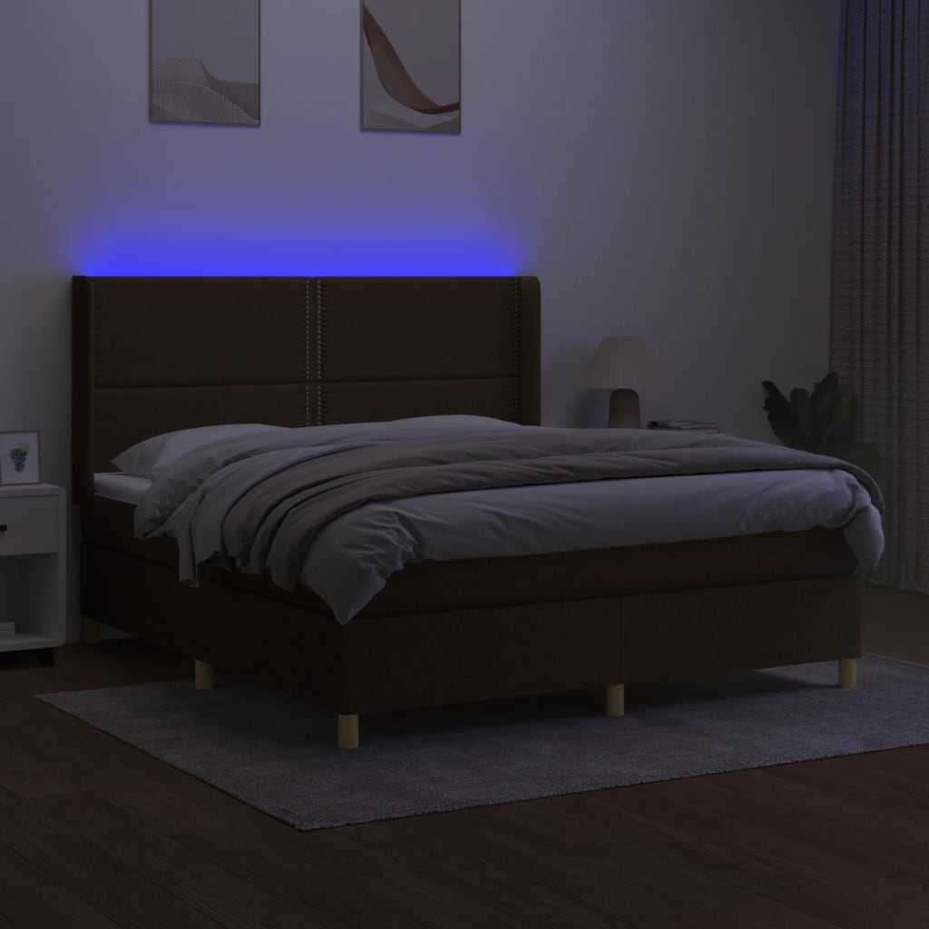barna szövet rugós és LED-es ágy matraccal 180 x 200 cm