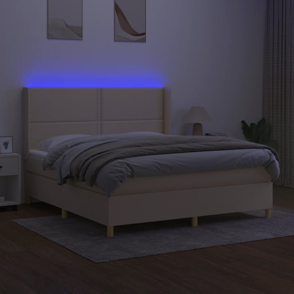 krémszínű szövet rugós és LED-es ágy matraccal 180 x 200 cm