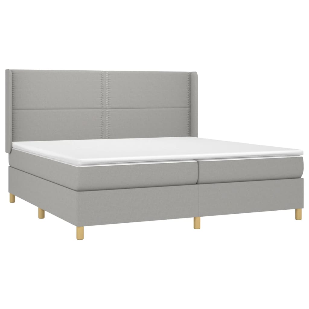 világosszürke szövet rugós és LED-es ágy matraccal 200x200 cm