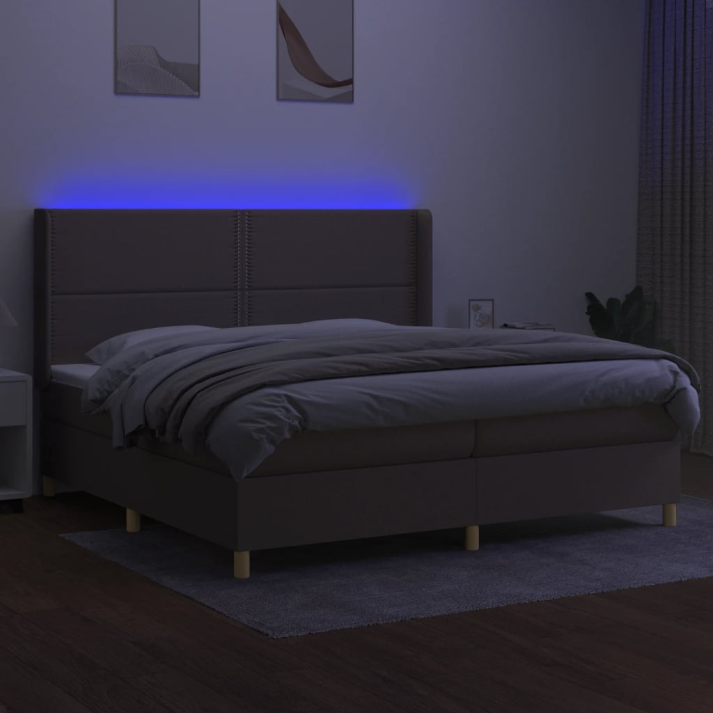 tópszínű szövet rugós és LED-es ágy matraccal 200 x 200 cm