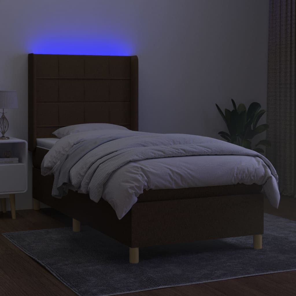 barna szövet rugós és LED-es ágy matraccal 80 x 200 cm