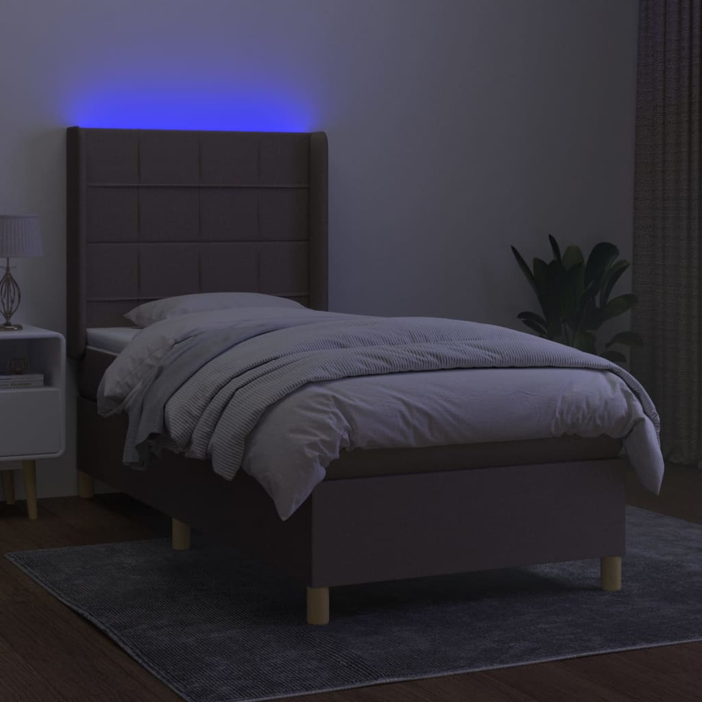 tópszínű szövet rugós és LED-es ágy matraccal 90x200 cm