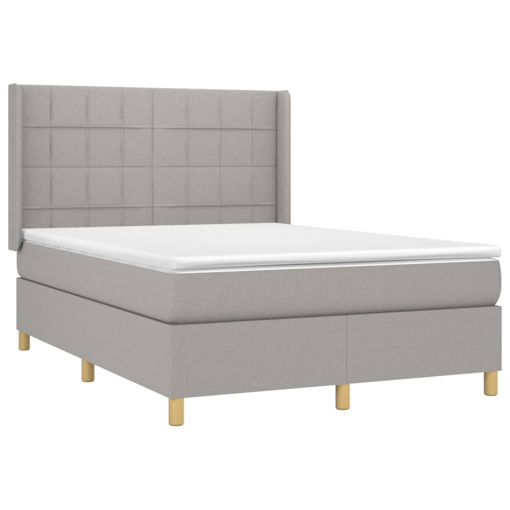 világosszürke szövet rugós és LED-es ágy matraccal 140x190 cm
