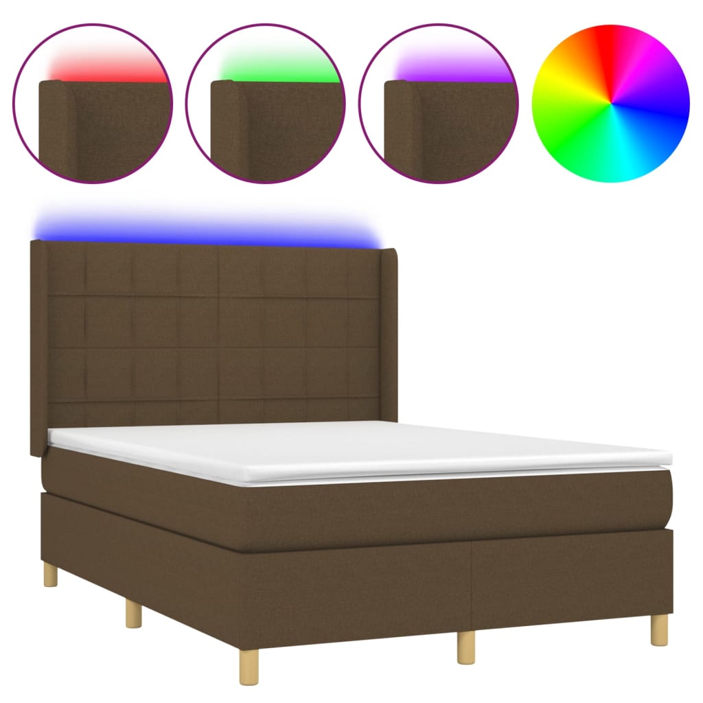 barna szövet rugós és LED-es ágy matraccal 140x190 cm