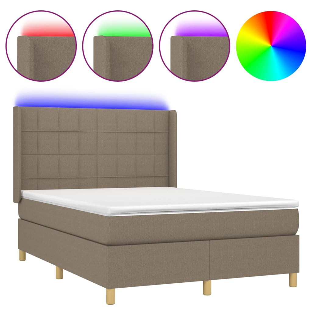 tópszínű szövet rugós és LED-es ágy matraccal 140x190cm