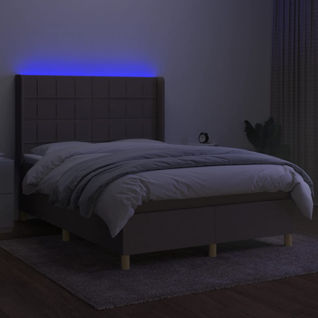 tópszínű szövet rugós és LED-es ágy matraccal 140x200 cm
