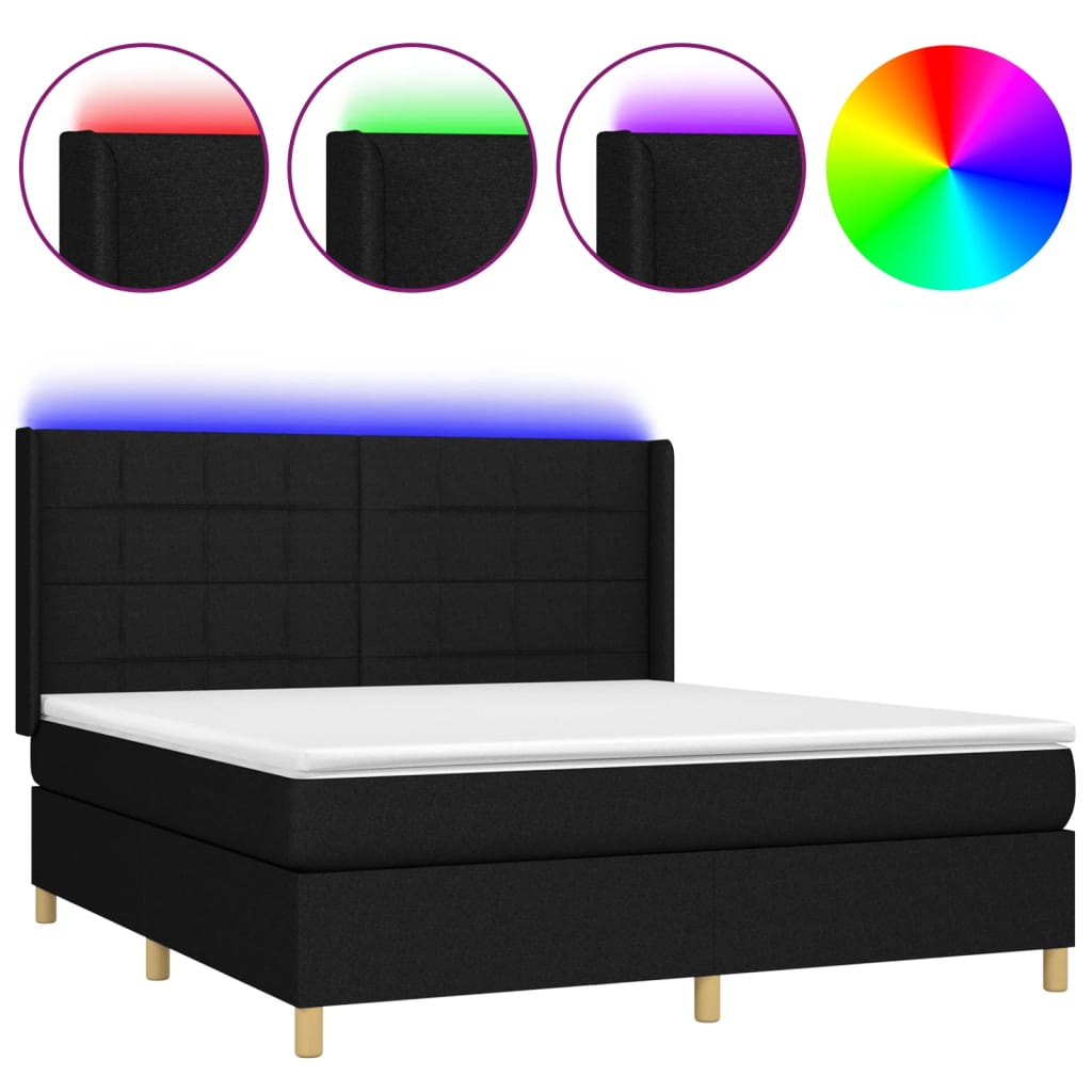 fekete szövet rugós és LED-es ágy matraccal 160x200 cm