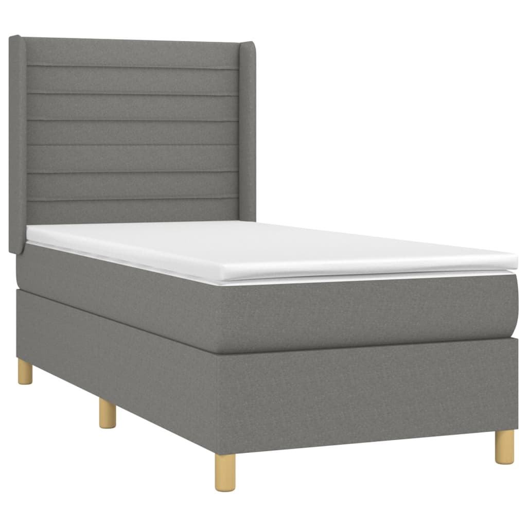 sötétszürke szövet rugós és LED-es ágy matraccal 90x190 cm