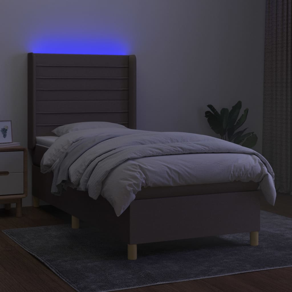 tópszínű szövet rugós és LED-es ágy matraccal 90x200 cm