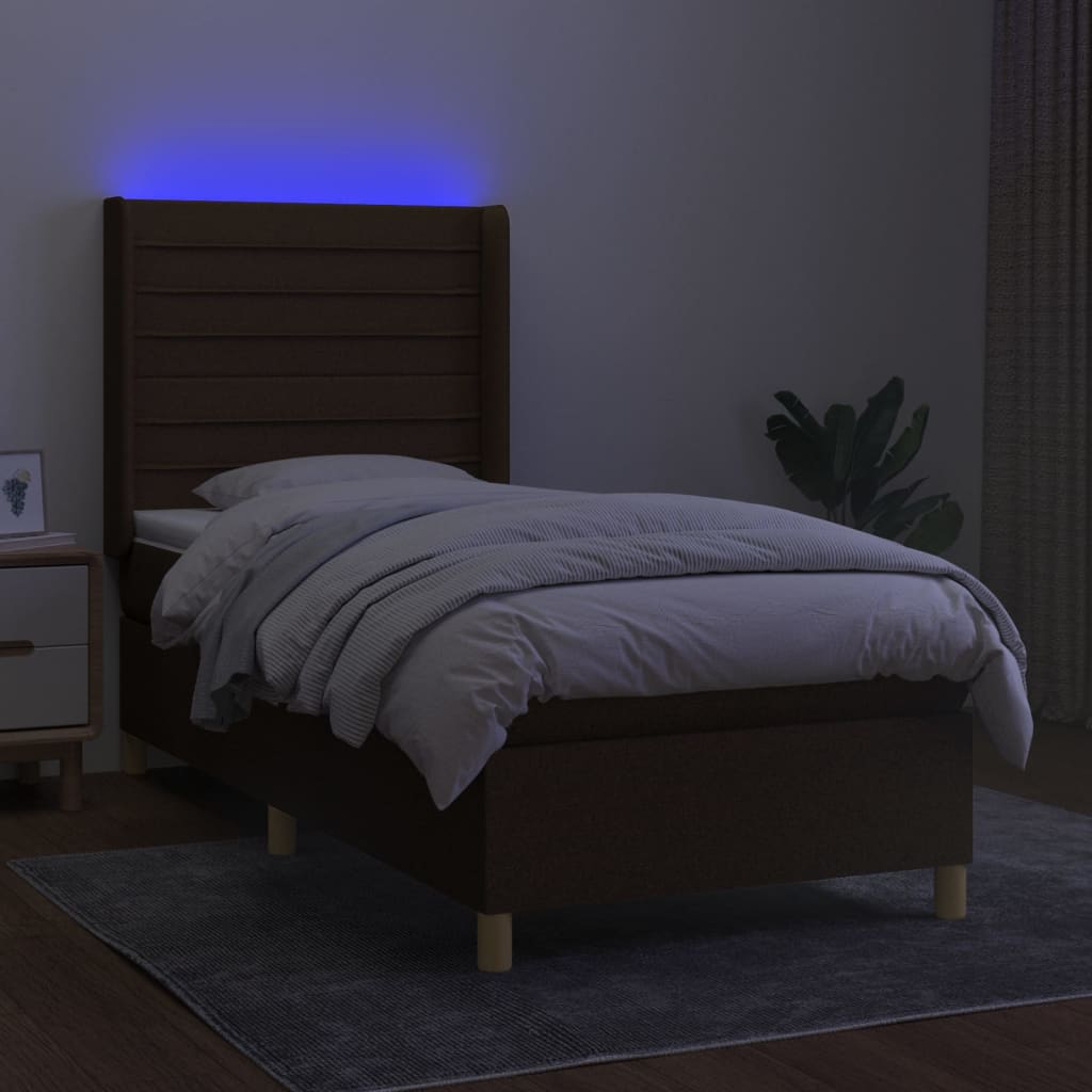barna szövet rugós és LED-es ágy matraccal 100x200 cm