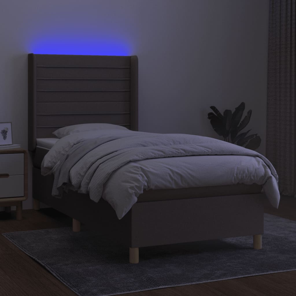 tópszínű szövet rugós és LED-es ágy matraccal 100x200 cm