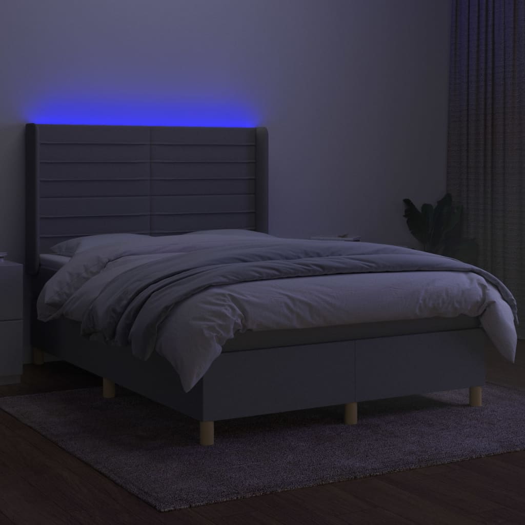 világosszürke szövet rugós és LED-es ágy matraccal 140x200 cm
