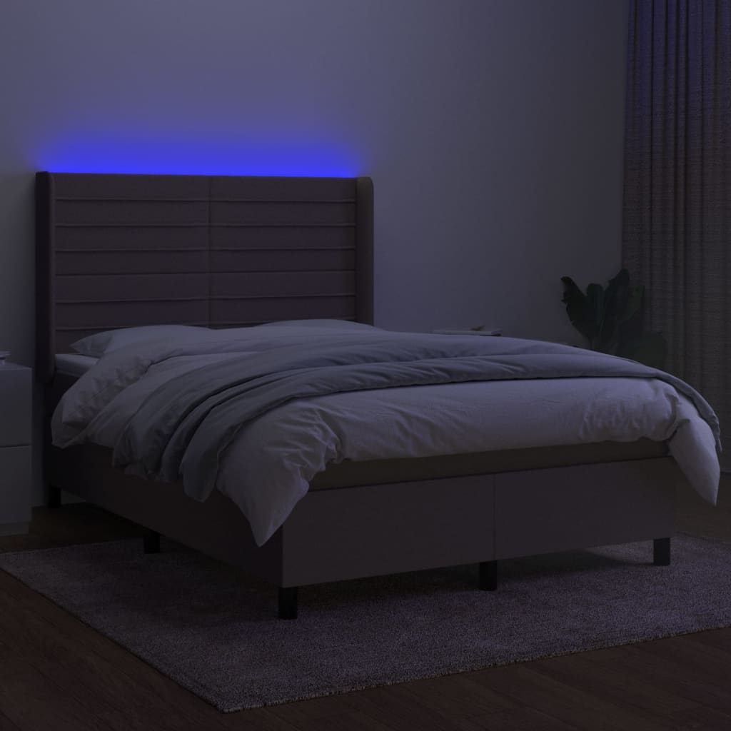 tópszínű szövet rugós és LED-es ágy matraccal 140x200 cm