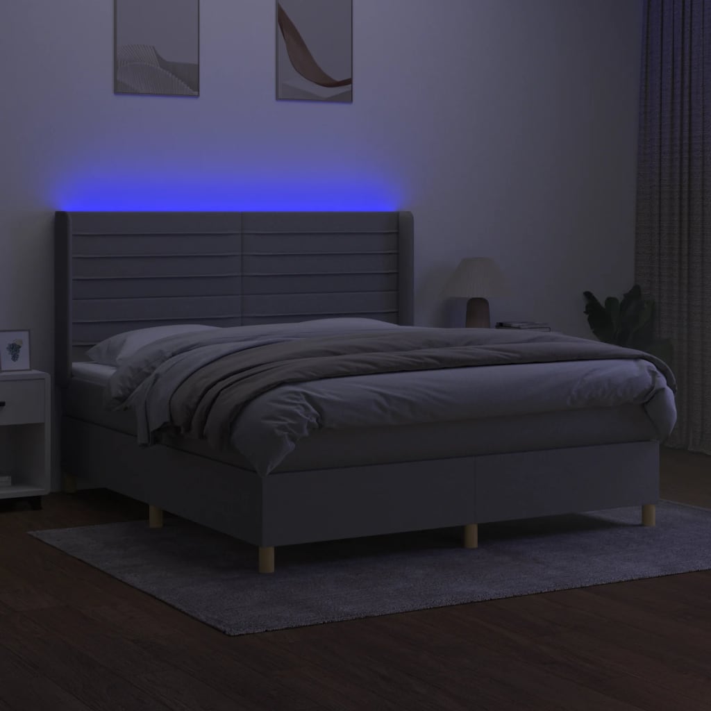 világosszürke szövet rugós és LED-es ágy matraccal 160x200 cm