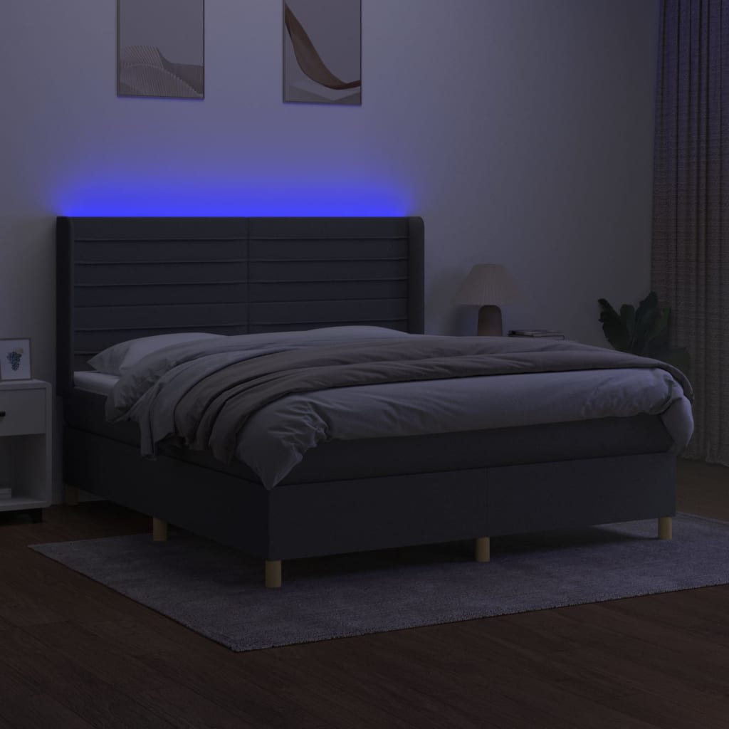sötétszürke szövet rugós és LED-es ágy matraccal 160x200 cm