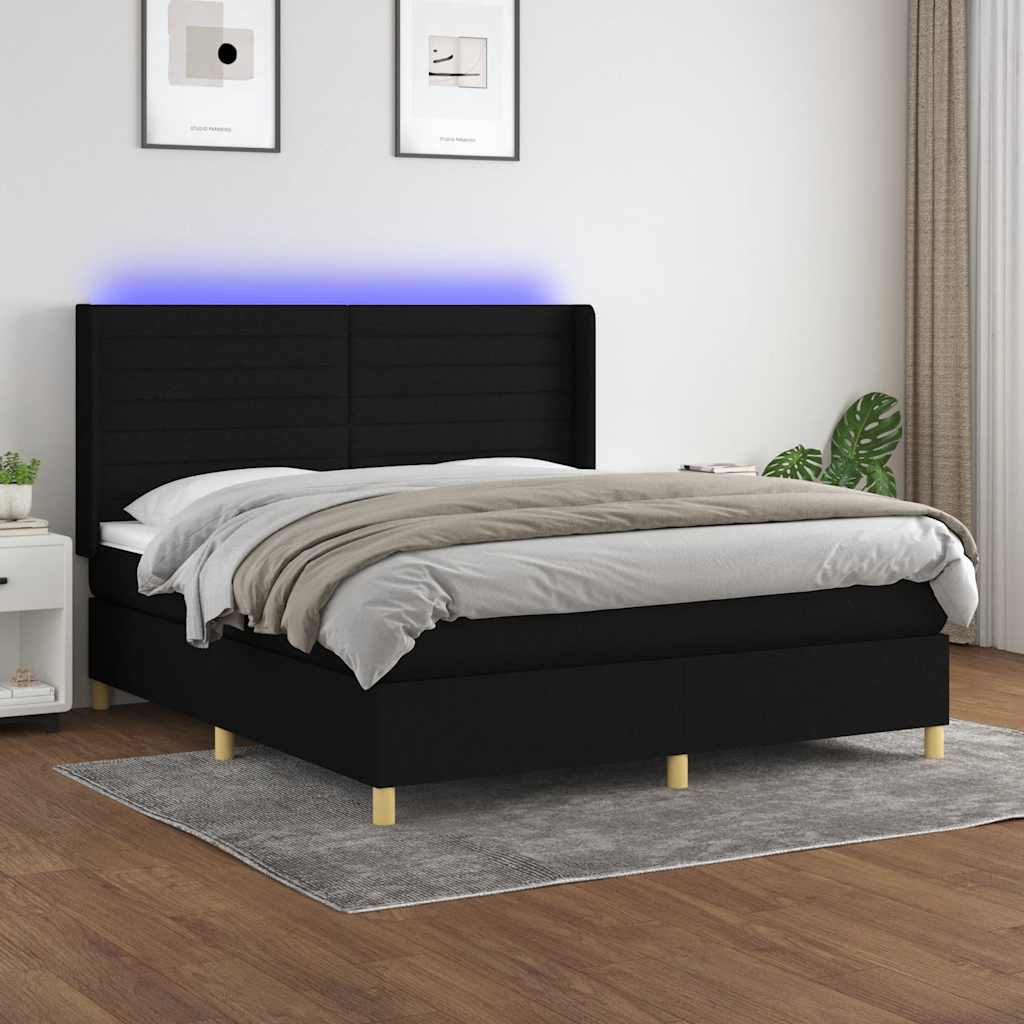 fekete szövet rugós és LED-es ágy matraccal 160x200 cm