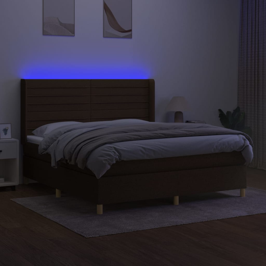 barna szövet rugós és LED-es ágy matraccal 160x200 cm