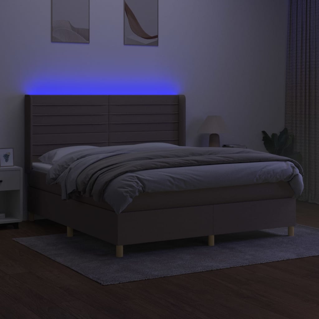 tópszínű szövet rugós és LED-es ágy matraccal 160x200 cm