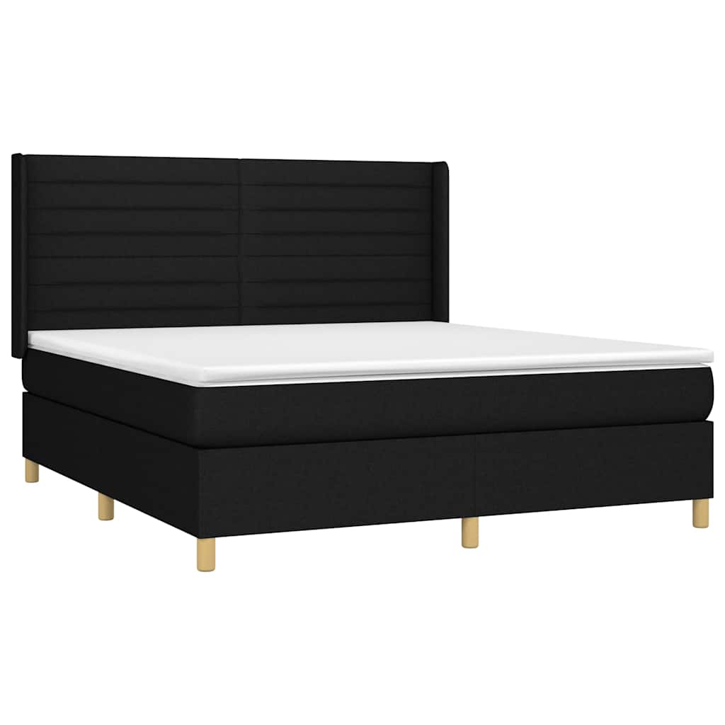 fekete szövet rugós és LED-es ágy matraccal 180 x 200 cm