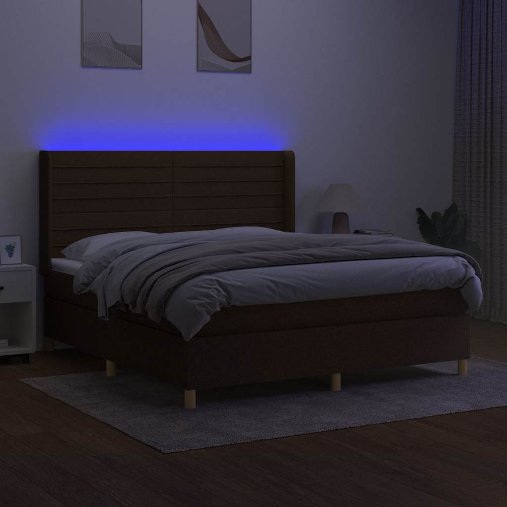barna szövet rugós és LED-es ágy matraccal 180 x 200 cm