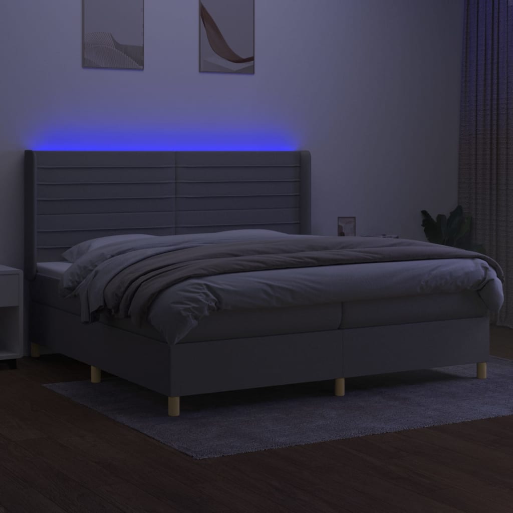 világosszürke szövet rugós és LED-es ágy matraccal 200x200 cm
