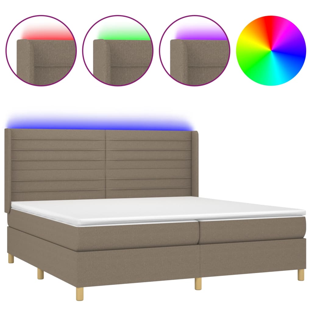 tópszínű szövet rugós és LED-es ágy matraccal 200 x 200 cm