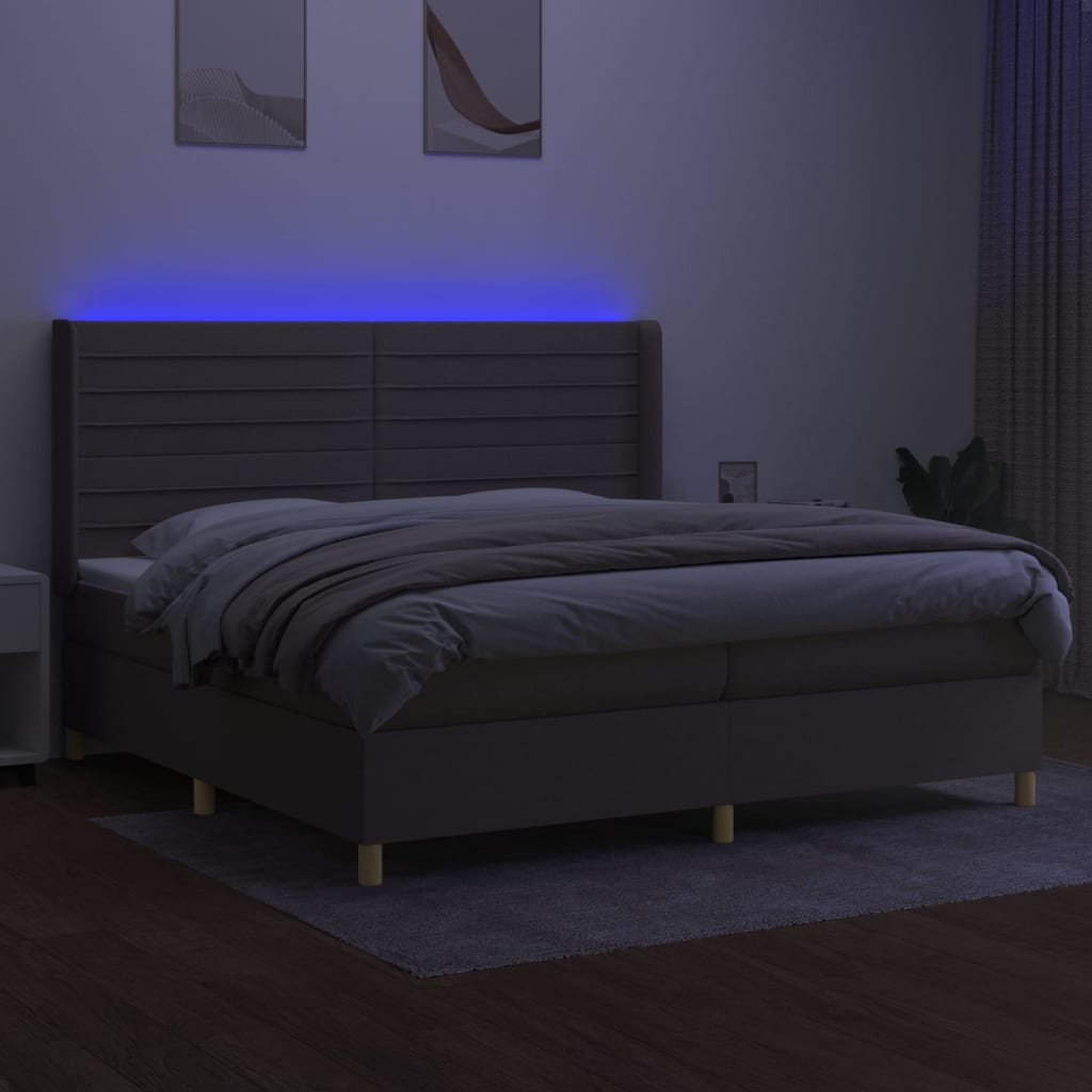 tópszínű szövet rugós és LED-es ágy matraccal 200 x 200 cm